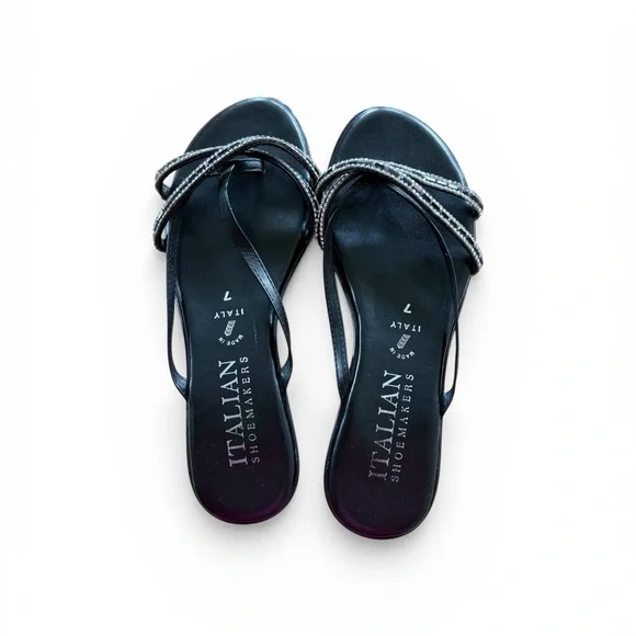 Italian Shoemakers Black Rhinestone Slide Sandals Size 7 - Picture 2 of 6